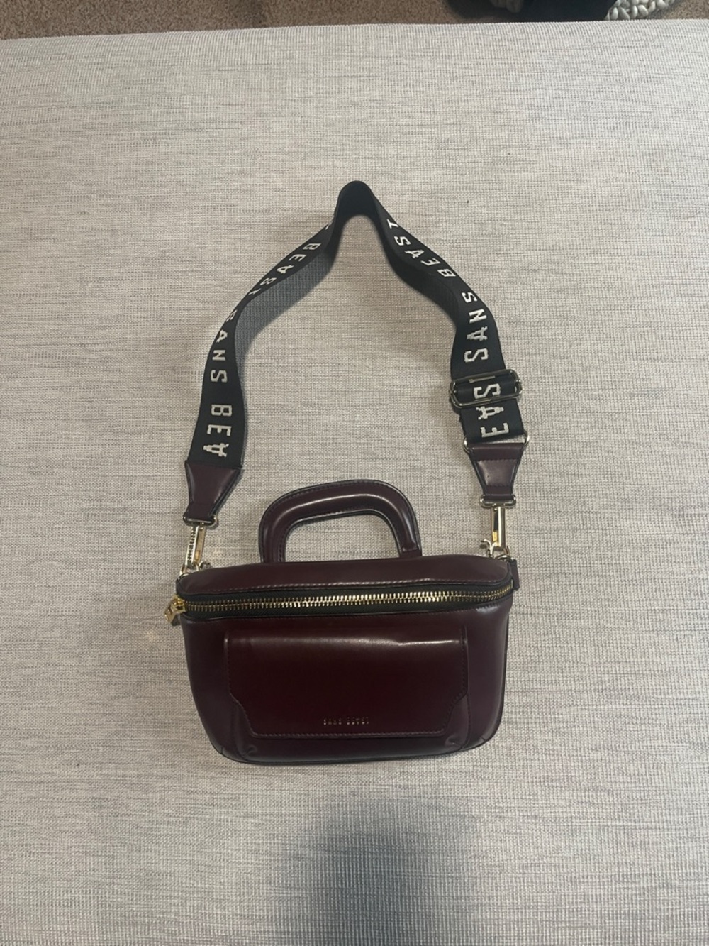 Sans Beast Burgundy Leather Belt Bag with Branded Black Strap